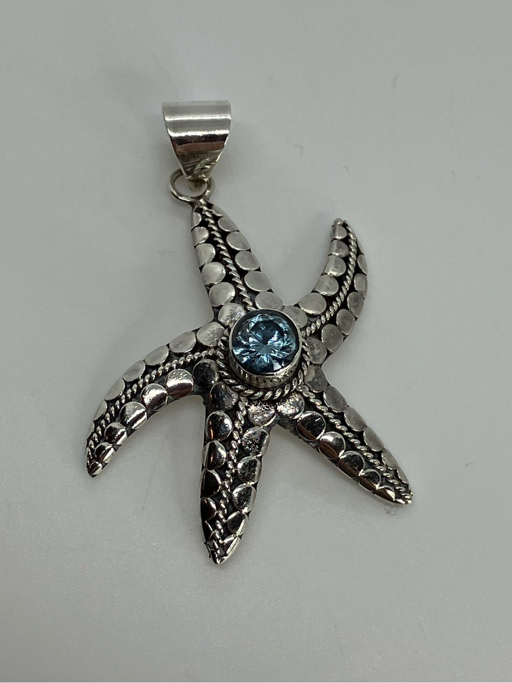 Vtg 925 Blue Topaz Starfish Ocean Beach Theme Pendant
